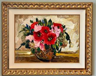 Maria Rosenberg (Canadian, B. 1969), "Flowers II" Original Acrylic on Paper with Coa, 40" x 33".