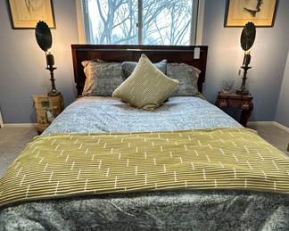 Another View of the Gorgeous Ethan Allen Duvet and Matching Throw/Pillows, Shown with Art and a Pair of Vintage Holzheimers Adjustable Brass Candlestick Lamps