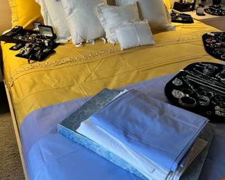 Stunning Italian Hand Made Bed Linens shown with an Anichini Duvet in Cornflower Blue.