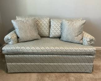 Loveseat In Light Blue, Grey And Silver