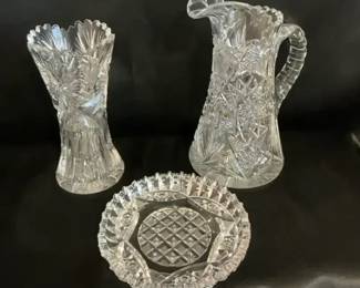 Crystal Pitchers, Vase, And Dish