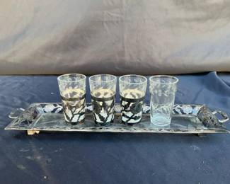 Sterling Shot Glasses And Serving Tray 