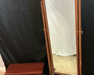 Wooden Mirror And Footstool