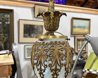 Antique Opaline Glass & gilt brass chandelier