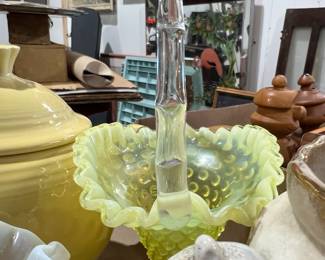 Uranium glass fenton hobnail basket