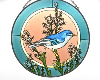 A Modern Blue Jay Stained Glass Suncatcher
