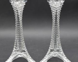 A Pair of Vintage Lead Crystal 'Eiffel Tower' Candlesticks
