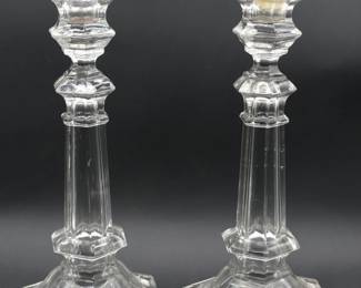 A Pair of Faceted Crystal Candlesticks, Late 19th/Early 20th Century
