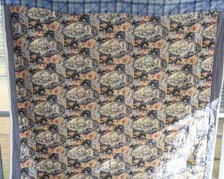 A Pieced and Quilted Cotton Textile with Toile-Style Landscape Panels
