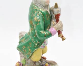 Meissen Style Porcelain Figurine of a Monkey with Bagpipes
