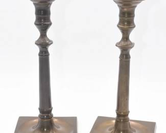A Pair of English Queen Anne Brass Candlesticks
