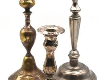 A Group of Three Vintage Silver-plated and Brass Candlesticks
