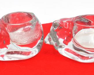 A Pair of Indiana Glass Sleeping Cat Votive Candle Holders
