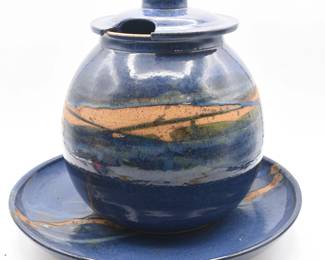 A Main Avenue J. Weber Studio Pottery Lidded Jar and Underplate Set
