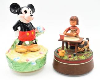 Two Vintage Music Boxes, including a Schmid Disney Mickey Mouse 
