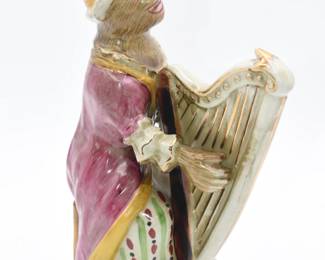 Meissen Style Porcelain Figurine of a Monkey Playing a Harp
