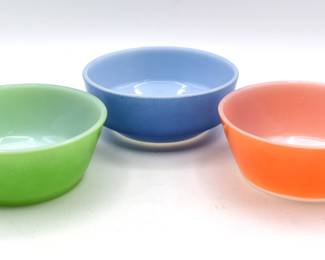 Three Vintage Fire-King Oven-Proof Milk Glass Utility Bowls
