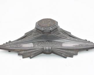 Art Deco-Inspired Spelter Desk Inkwell Stand with Napoleon I Medallion
