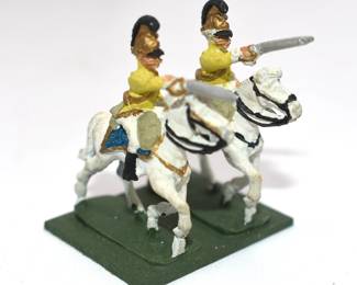 A Pair of Hand-Painted Miniature Cast Metal Equestrian Cavalry Figures, 18th/19th Century Style
