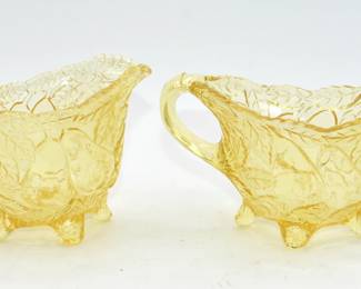 A Pair of Indiana Glass Tiara Yellow Mist Sweet Pear Creamer and Open Sugar Bowl

