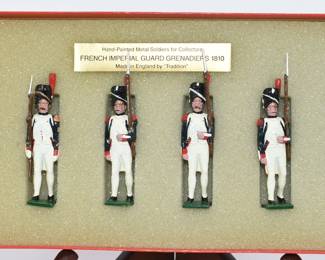 A Set of Six Tradition Hand-Painted Metal French Imperial Guard Grenadiers 1810 Toy Soldiers
