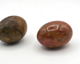 A Pair of Polished Stone Eggs, including a Red Jasper Example
