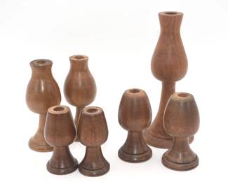 A Group of Seven Vintage Turned Wood Candle Holders
