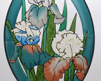 A Circular Glass Suncatcher with Three Iris Motif
