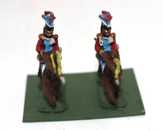 A Pair of Hand-Painted Metal Napoleonic French Hussar Cavalry Miniatures
