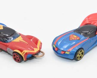 A Pair of Hot Wheels DC Character Cars: Superman and Wonder Woman
