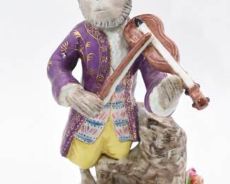 A Meissen Style Porcelain Monkey Band Figurine, The Violinist
