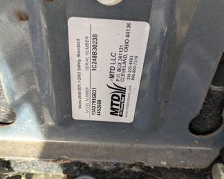 2003 HUSKEE MTD LLC Riding Mower Model Number 13AX795G031 Serial Number 1C248B30238