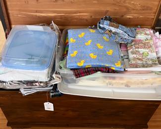 Cedar Chest with a lot of fabric