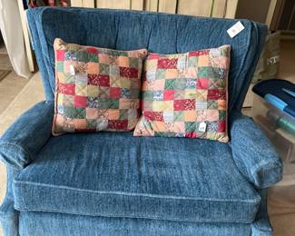 Blue Velvet Rocking Chair and a Half, Quilted pillows