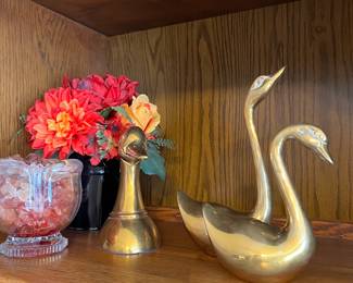Brass duck head, swans