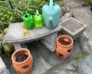 Concrete Bench, flowerpot, Clay pots
