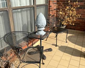 Wrought Iron Black Chairs, table, decor