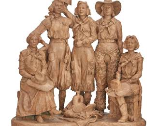 3092
David Scott Rogers
(b. 1961)
"They Put the Wild in the West," 2004
Patinated bronze on raised and rotating plinth
Edition: 16/30
Signed, dated, titled, and numbered in the casting: D.S. Rogers © '04
22.25" H x 19.5" W x 11" D
Estimate: $2,000 - $4,000