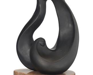 3039
Allan Houser
(1914-1994, Chiricahua Apache)
"Night Song," 1985
Patinated bronze on stone plinth
Edition: 6/20
Signed and dated in the casting: Allan Houser © 85; impressed edition and foundry mark: AF [in a trapezoidal cartouche]
Bronze: 10.625" H x 8" W x 6" D; Overall: 11.75" H x 8" W x 6" D
Estimate: $5,000 - $7,000