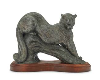 3049
Gerald Balciar
(b. 1942)
Cougar, 1993
Patinated bronze on wood plinth
Edition: 8/20
Signed, dated, and numbered in the casting: G. Balciar ©
Bronze: 12.625" H x 18" W x 7" D; Overall: 14.25" H x 19.75" W x 7.5" D
Estimate: $1,000 - $1,500