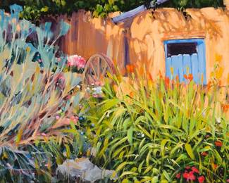 3051
William Cather Hook
(b. 1948)
"Canyon Road Garden"
Acrylic on canvas
Signed lower left: W. C. Hook; titled and with the number 744 on the artist's label affixed to the frame's backing board
18" H x 24" W
Estimate: $1,500 - $2,000