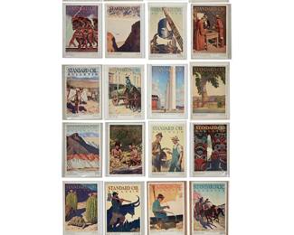 3147
Maynard Dixon (1875-1946)
A collection of "Standard Oil" bulletins with illustrated covers, 1917-1936
Staple-bound pamphlets
"Standard Oil Bulletin." May 1917-January 1936. San Francisco: Standard Oil Company of California
The collection includes an assortment of issues of the monthly bulletin, each with a cover that has color illustrations by Maynard Dixon
24 pieces
Each: 9.5" H x 6.625" W; Together in sleeves: 1.5" D
Estimate: $1,000 - $1,500