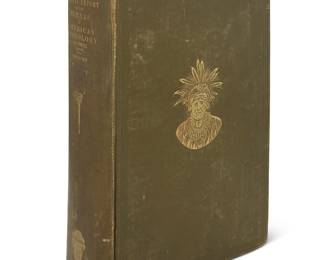 3143
"American Ethnology 1898-1899" ex-libris Maynard Dixon (1875-1946)
Hardcover book
Powell, J. W. "Twentieth Annual Report of the Bureau of American Ethnology to the Secretary of the Smithsonian Institution 1898-99." Washington: Government Printing Office, 1903
Signed and dated by Dixon to front fixed end paper: Maynard Dixon / [Thunderbird cipher] / San Francisco / 1914
The large quarto bound in green cloth with gilt-stamped illustrated front board and spine
11.625" H x 8.375" W x 2.5" D
Estimate: $200 - $300