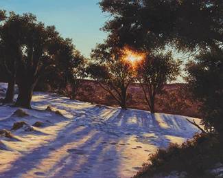 3022
James Lee
(b. 1952)
"Sunset Shadows"
Oil on canvas
Signed lower left: James Lee; titled by repute
24" H x 48" W
Estimate: $800 - $1,200