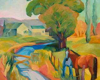 3052
Hita von Mende
(20th century)
Horses watering along a stream
Oil on canvas
Signed lower right: von Mende
30" H x 30" W
Estimate: $1,000 - $1,500