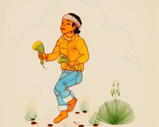 3115
Beatien Yazz
(1928-2013, Navajo/Diné)
Young dancer
Gouache on paper
Signed in ink lower right: B. Yazz
Sight: 14.75" H x 11.75" W
Estimate: $300 - $500
