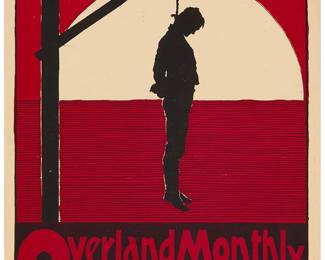 3134
Maynard Dixon
(1875-1946)
"Overland Monthly August," 1895
Lithograph in colors on paper
From the edition of unknown size and date
Unsigned; dated in pencil, in another hand, in the upper margin, at left: Aug/95
Image: 13.375" H x 10.75" W; Sheet: 14.375" H x 11.5" W
Estimate: $700 - $900