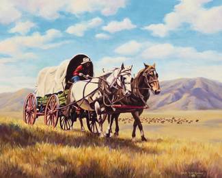 3004
Richard Baerman
(1929-2009)
"Country Kitchen"
Oil on canvas
Signed with the artist's device and dated lower right: Dick Baerman / © 90; titled in ink on the stretcher
16" H x 20" W
Estimate: $300 - $500