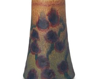 3085
A Rookwood pottery vase
1921
Marked for Rookwood and dated; further impressed: 1655F / V; incised: C.S.T. [Charles Stewart Todd (active 1910-1922)]
The vase decorated with floral motifs under a butterfat glaze
6.875" H x 3.875" Dia.
Estimate: $300 - $500