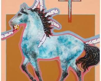 3054
Gabe Gabel
(20th century)
"Waterhorse," 2005
Acrylic on canvas
Signed and dated lower right: © gabel '05; signed again and titled in pencil, verso
40" H x 30" W
Estimate: $1,000 - $1,500